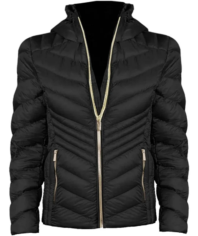 Women's Fashionable Clothing Sets Michael Michael Kors Women's Black Chevron Short Packable Jacket