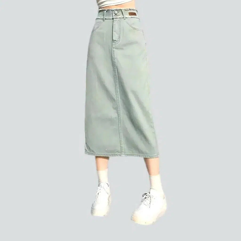 Women's Elegant Evening Attire Back slit color denim skirt
 for ladies