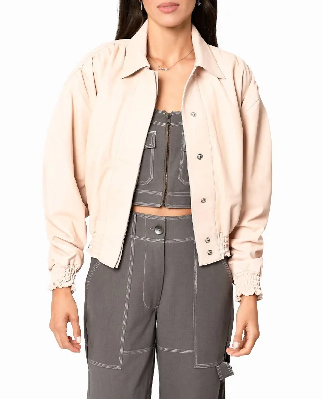 Plus Size Women Wear Collared Leather Jacket In Blush