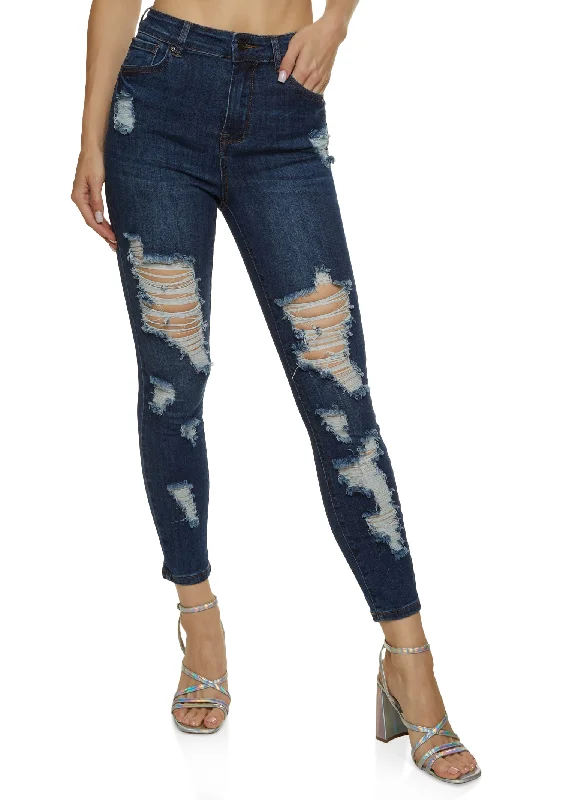 Women's Activewear for Exercise and Sports WAX Distressed Stretch Skinny Jeans