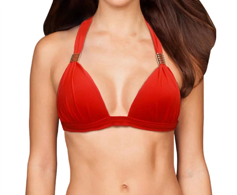 Online Boutiques Affordable Plunge Triangle Halter Bikini Top In Persimmon