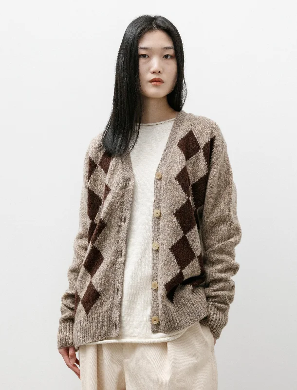 Online Shopping Boutiques Shetland Argyle Cardigan Dark Beige + Dark Brown