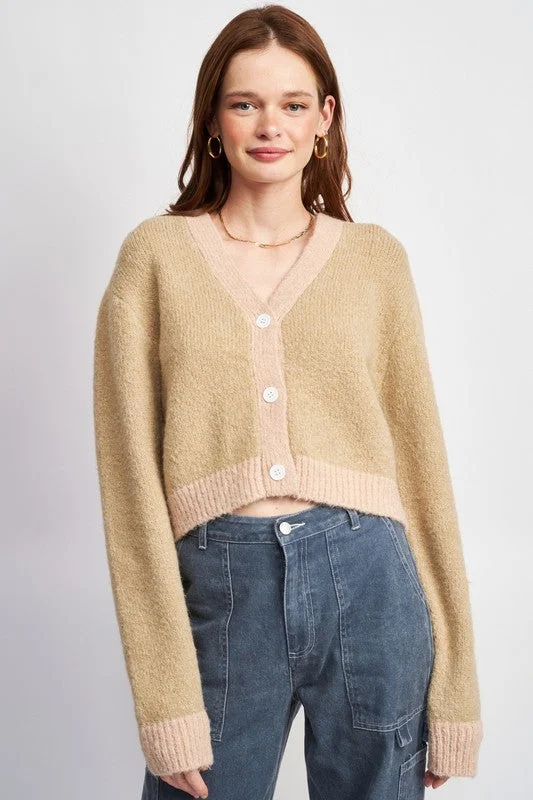 Online Clothing Stores V Neck Contrasted Cardigan