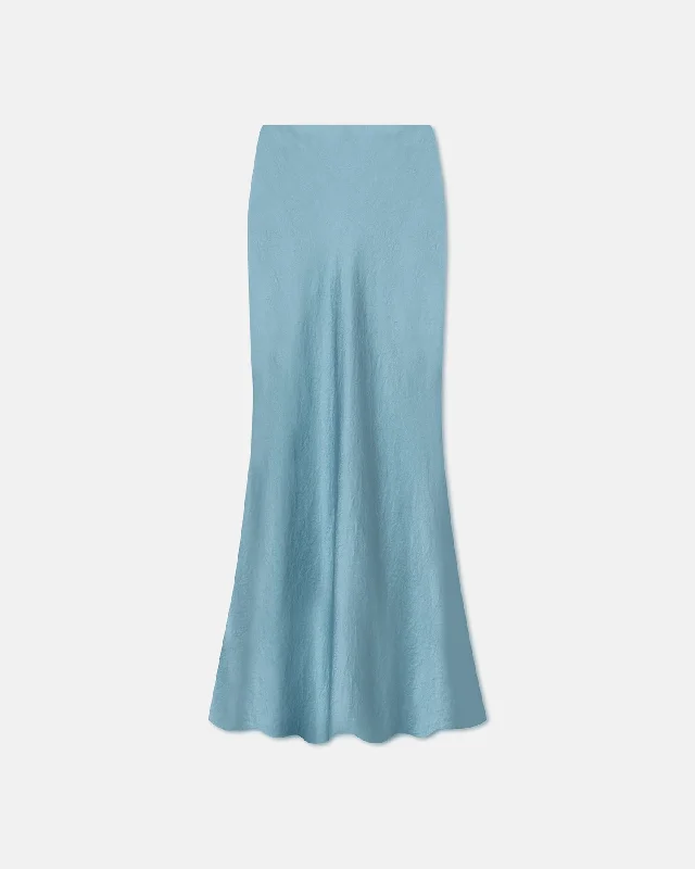 Women's Clothing For Travel Fea - Crinkled-Satin Long Skirt - Aqua