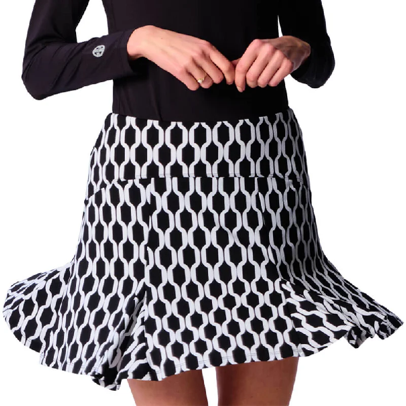 Women's Elegant Formal Outfit G Lifestyle 17-Inch Flare Skort - Black Geo