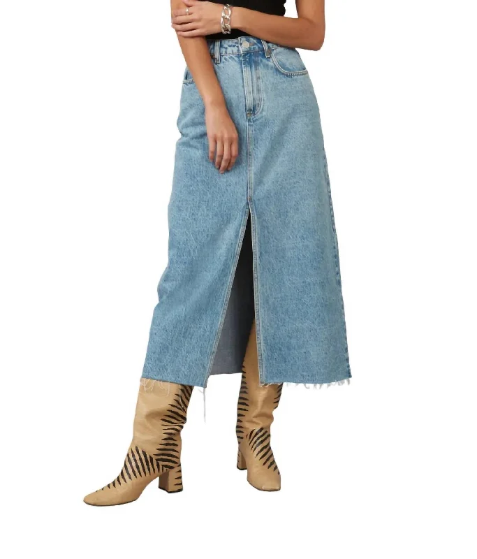 Unique Women's Fashion Pieces Halston Denim Maxi Skirt With Front Slit In Vintage Ice Blue