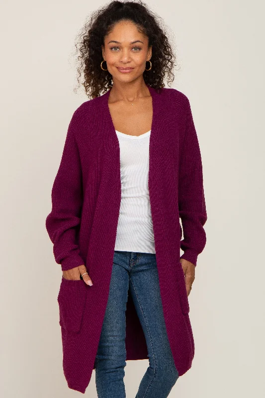 Women's Holiday Clothes Plum Pocketed Knit Cardigan