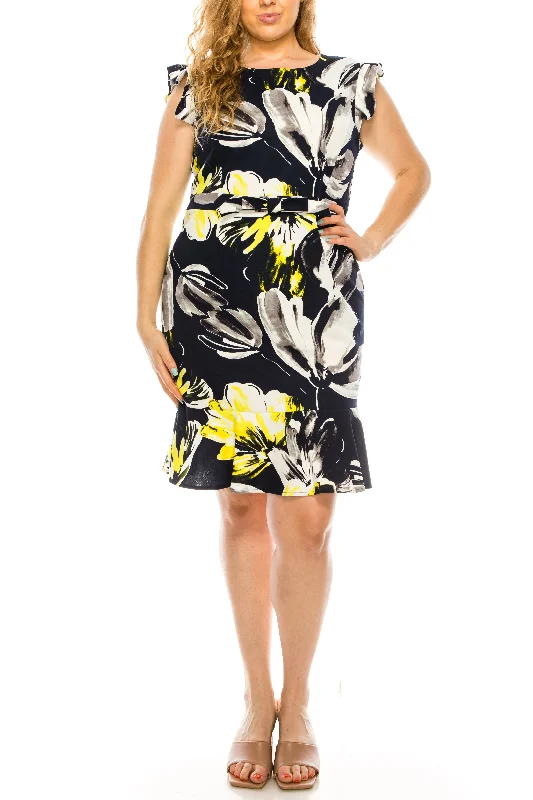 Women's Trendy Clothes ILE Clothing - SCP1550SC Floral Printed Bateau Short Dress