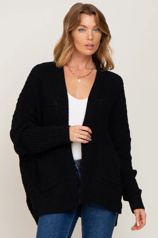 Women's Athleisure Apparel Black Chunky Knit Oversized Cardigan