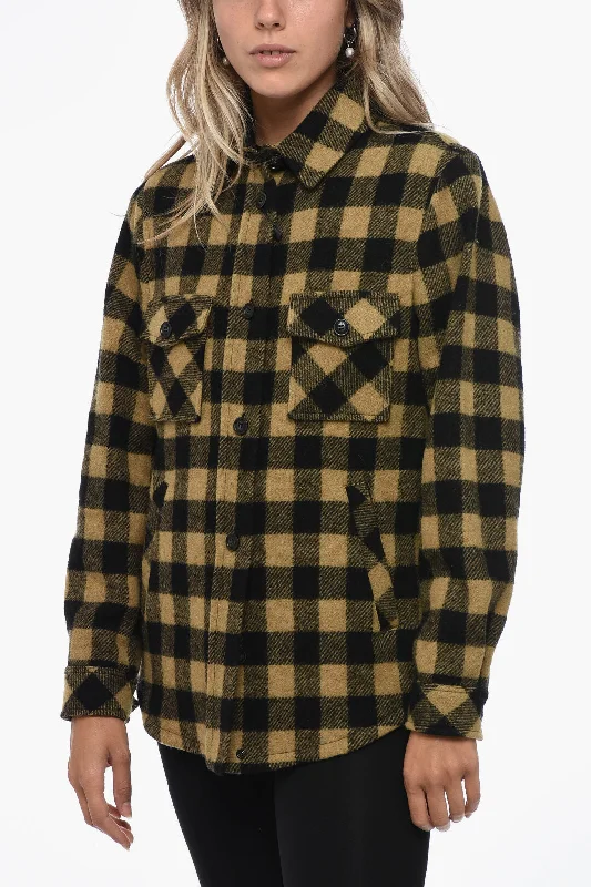 Women's Plus-Size Attire Woolrich Gingham Check Wool Blend Overshirt