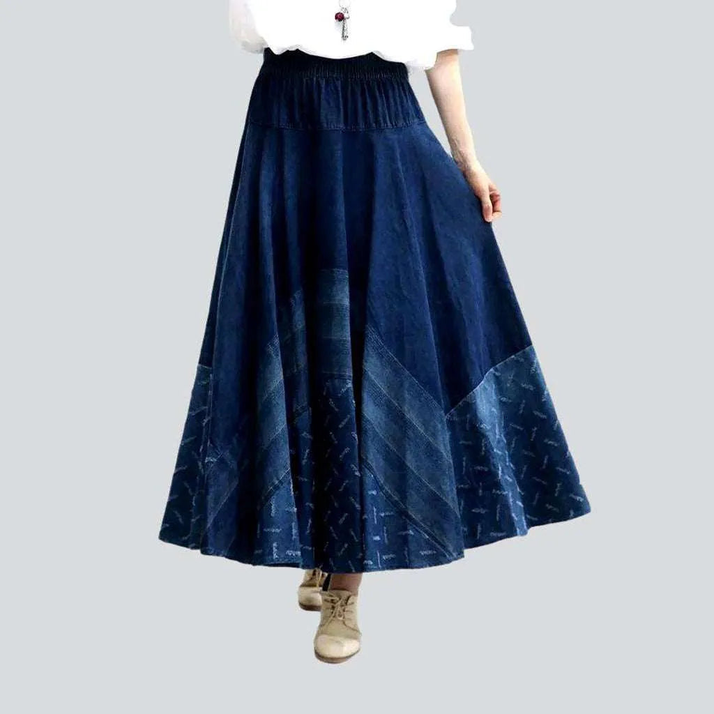 Women's Clothes And Garments Embroidered flared boho denim skirt