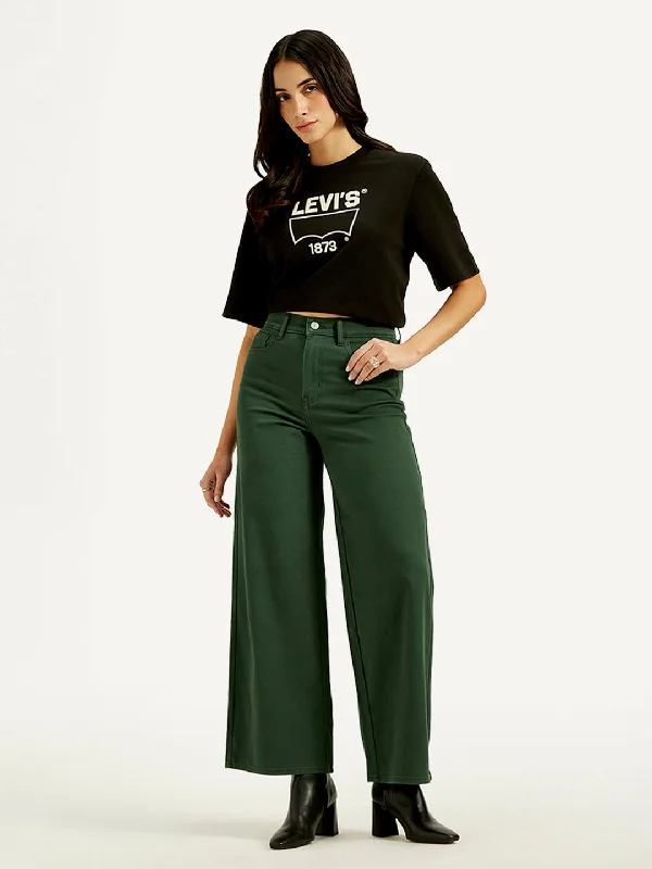 Women's Trendy Clothing Women's High Rise Vintage Chino Wide Leg Dark-Green Jeans