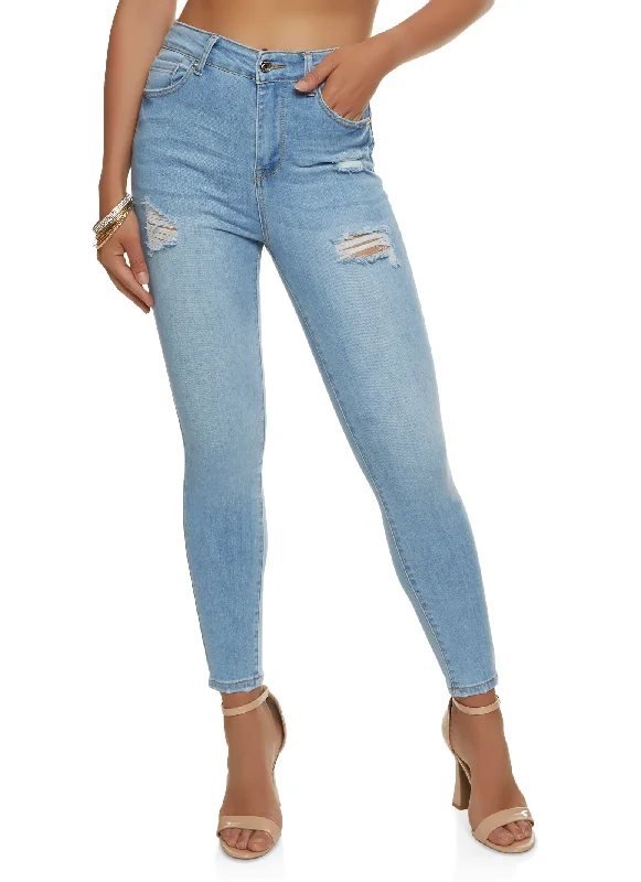 Elegant Women's Clothing Online WAX Basic Distressed High Waist Skinny Jeans