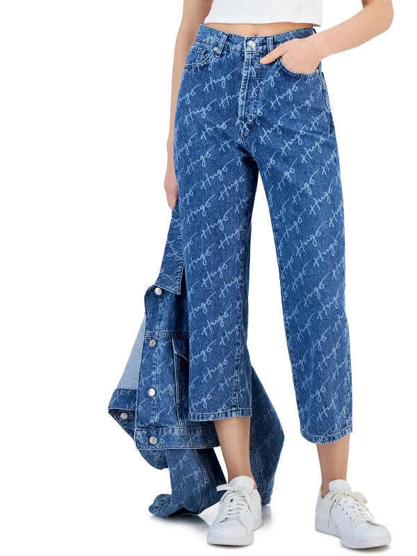 Online Boutiques Clothing Womens High Rise Logo Wide Leg Jeans