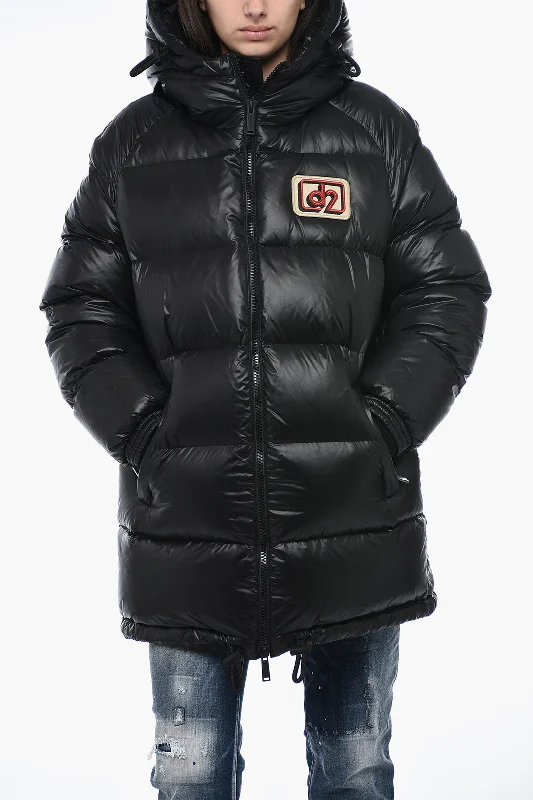 Women's Elegant Evening Attire Dsquared2 Hooded Down Jacket with Logo Patch