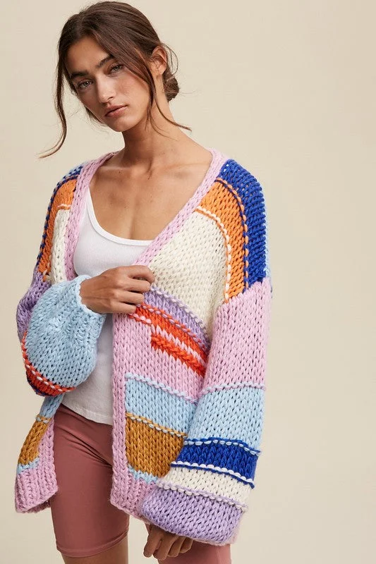 Women's Garments Hand Knit Multi Striped Cardigan