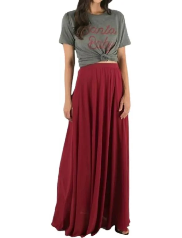 Clothes Of Woman Flowy Maxi Skirt In Burgundy