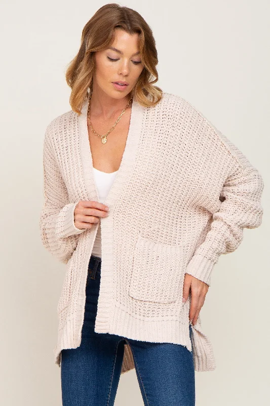 Chic Clothes For Women Beige Chunky Knit Oversized Cardigan