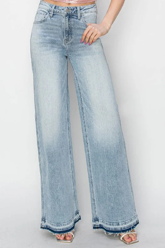 Comfortable Lounge Clothing Risen Full Size High Rise Wide Leg Jeans