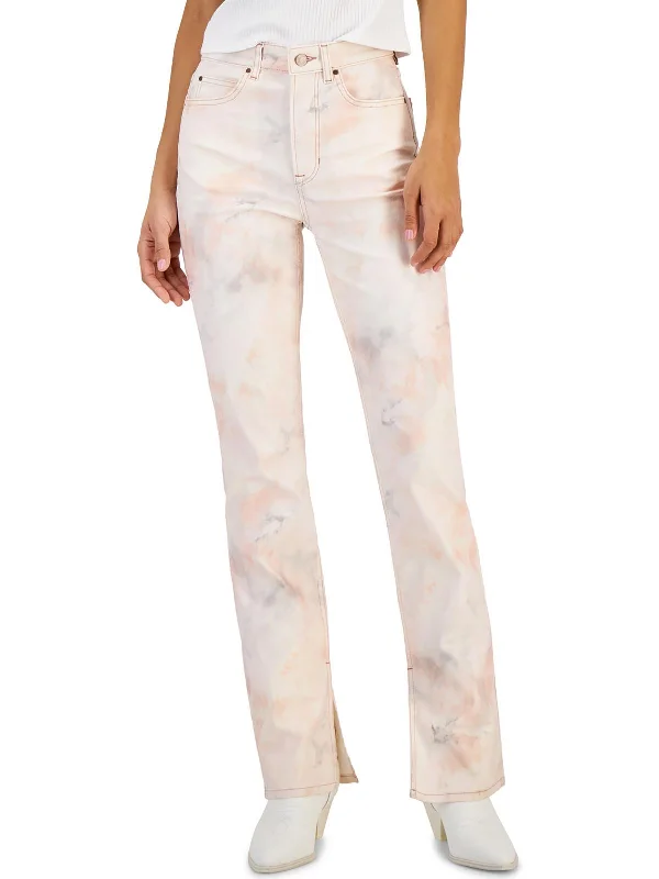 Online Boutiques Pauline Womens Tie Dye Split Hem Straight Leg Jeans