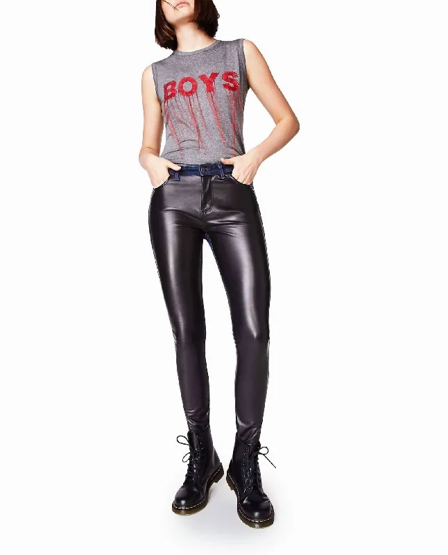 Women's Holiday Clothes Leather And Denim Jean In Black Leather Denim