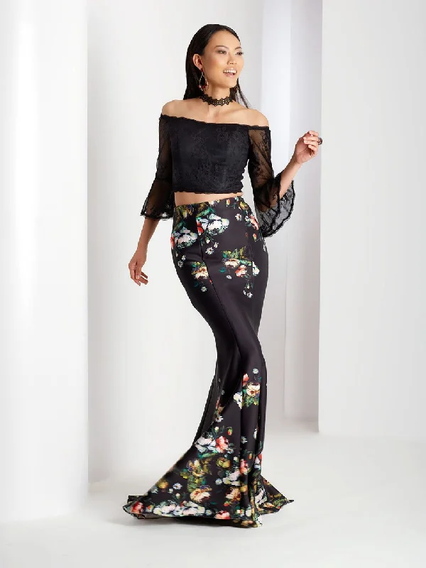 Affordable Online Boutiques Clarisse Prom - Bell Sleeve Lace Bodice Floral Mermaid Dress 3566