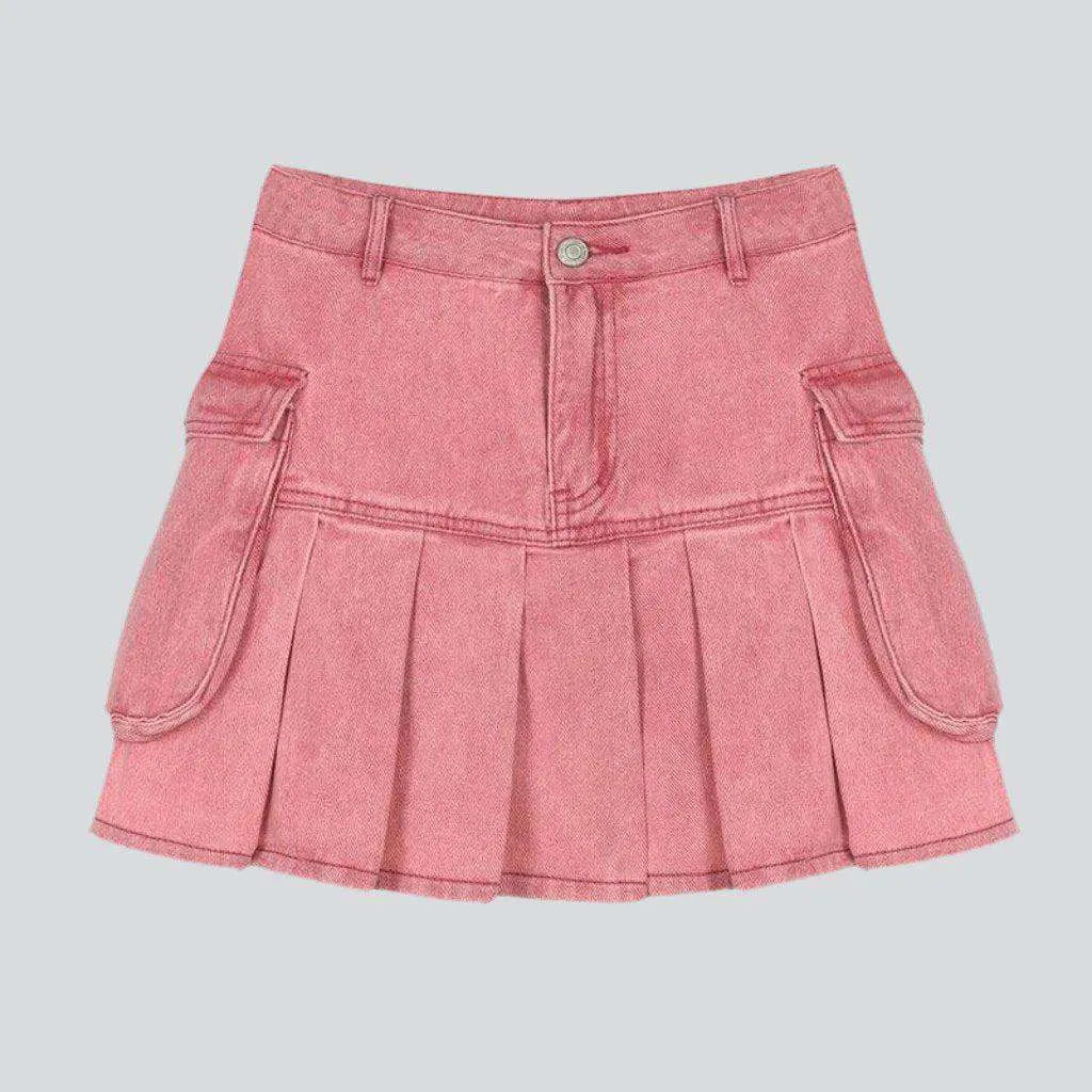 Women's Elegant Evening Outfit Cargo pink skater denim skirt