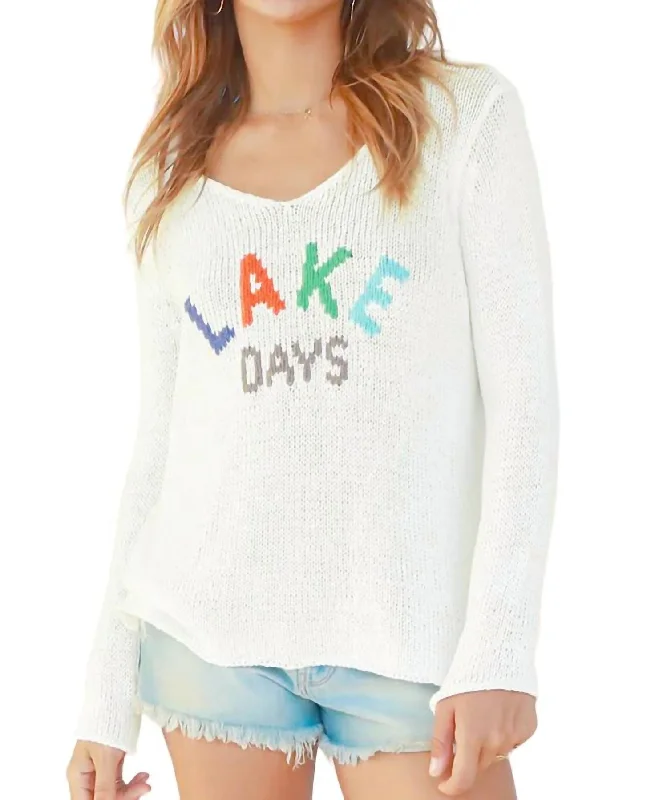 Women's Holiday Apparel Lake Days Cotton Sweater In White Multi