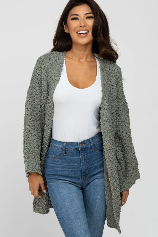 Women's Active Clothing Olive Soft Popcorn Knit Cardigan