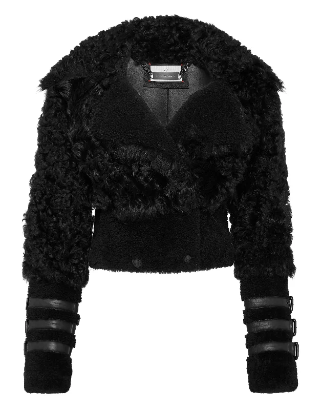 Clothes Woman Shearling Jacket Gothic Plein