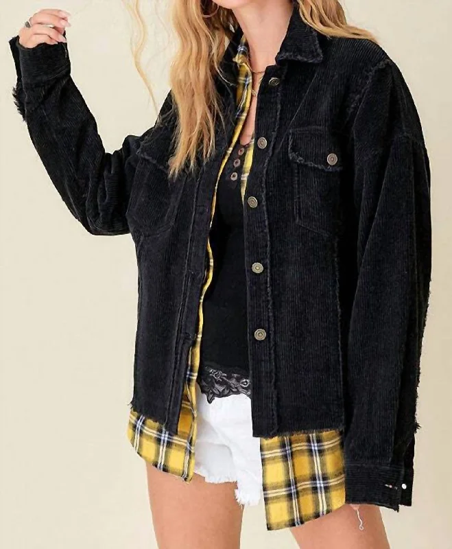 Women Wear Boutique Oversized Corduroy Jacket In Black